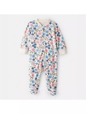 Carter's Floral Zip-Front Baby One-Piece in Cream with Pink & Blue Flowers 3M
